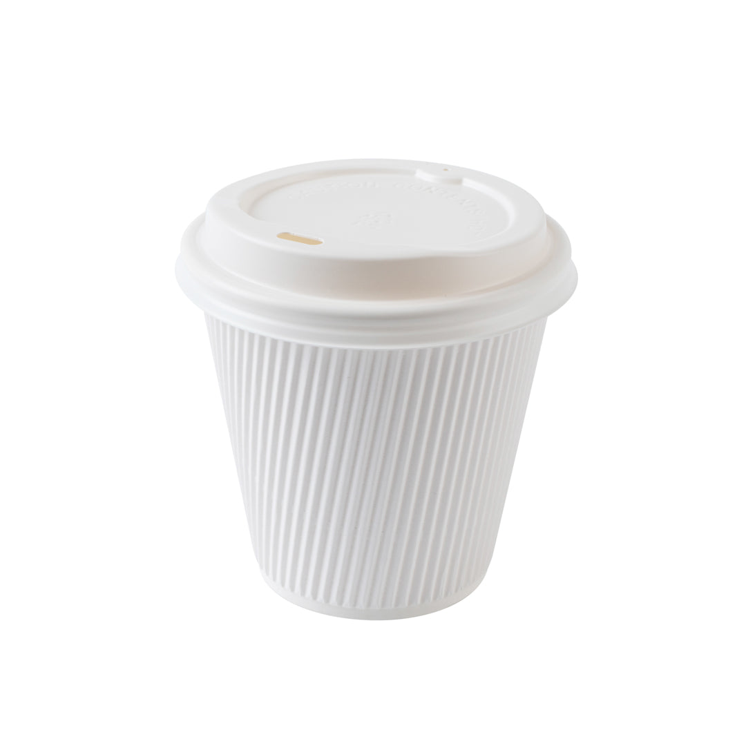 Restpresso 8 oz White Paper Ripple Wall Coffee Cup - with White Lid - 3 1/2" x 3 1/2" x 4" - 400 count box