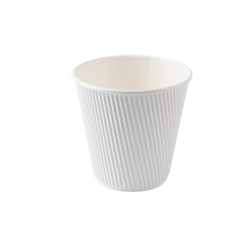 Restpresso 8 oz White Paper Ripple Wall Coffee Cup - with White Lid - 3 1/2" x 3 1/2" x 4" - 400 count box