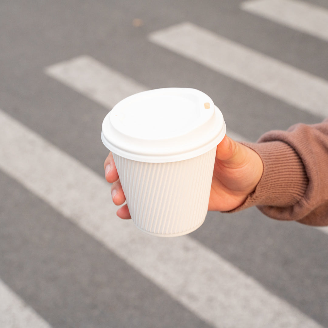 Restpresso 8 oz White Paper Ripple Wall Coffee Cup - with White Lid - 3 1/2" x 3 1/2" x 4" - 400 count box