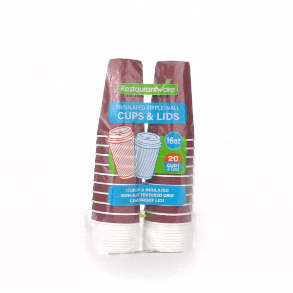 Restpresso 16 oz Crimson Paper Ripple Wall Coffee Cup - with White Lid - 3 1/2" x 3 1/2" x 6 1/4" - 20 count box