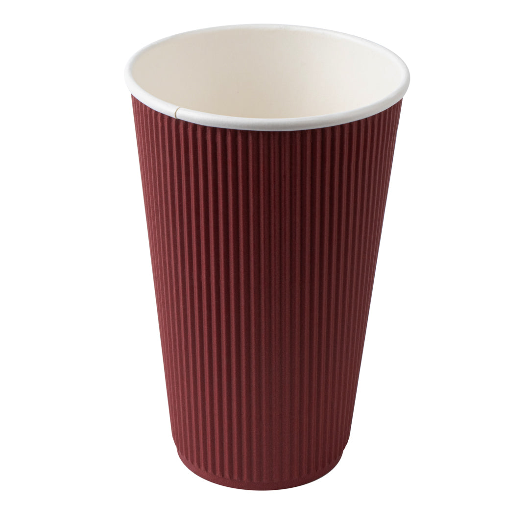 Restpresso 16 oz Crimson Paper Ripple Wall Coffee Cup - with White Lid - 3 1/2" x 3 1/2" x 6 1/4" - 20 count box