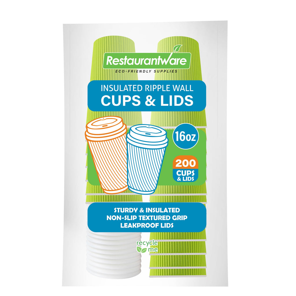Restpresso 16 oz Eco Green Paper Ripple Wall Coffee Cup - with White Lid - 3 1/2" x 3 1/2" x 6 1/4" - 200 count box