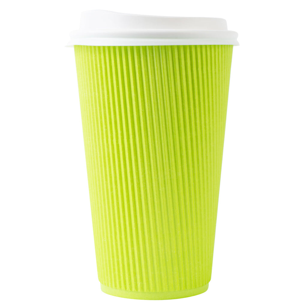 Restpresso 16 oz Eco Green Paper Ripple Wall Coffee Cup - with White Lid - 3 1/2" x 3 1/2" x 6 1/4" - 20 count box