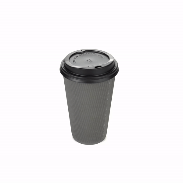 Restpresso 16 oz Gray Paper Ripple Wall Coffee Cup - with Black Lid - 3 1/2" x 3 1/2" x 6 1/4" - 20 count box