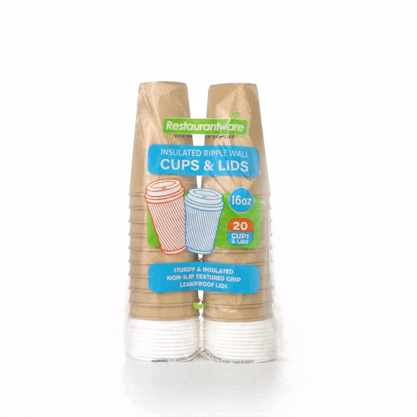 Restpresso 16 oz Kraft Paper Ripple Wall Coffee Cup - with White Lid - 3 1/2" x 3 1/2" x 6 1/4" - 200 count box
