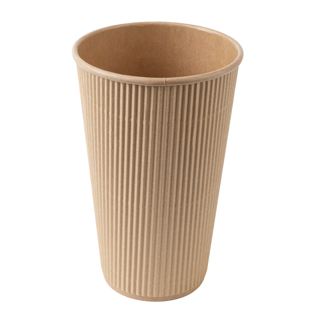 Restpresso 16 oz Kraft Paper Ripple Wall Coffee Cup - with White Lid - 3 1/2" x 3 1/2" x 6 1/4" - 200 count box