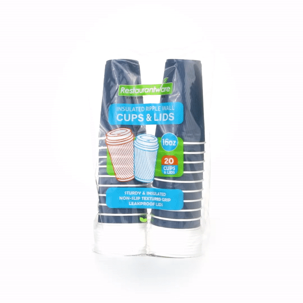 Restpresso 16 oz Midnight Blue Paper Ripple Wall Coffee Cup - with White Lid - 3 1/2" x 3 1/2" x 6 1/4" - 200 count box