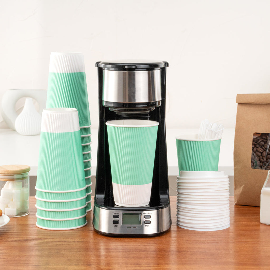 Restpresso 16 oz Light Green Paper Ripple Wall Coffee Cup - with White Lid - 3 1/2" x 3 1/2" x 6 1/4" - 200 count box