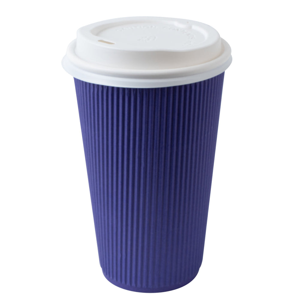 Restpresso 16 oz Royal Purple Paper Ripple Wall Coffee Cup - with White Lid - 3 1/2" x 3 1/2" x 6 1/4" - 200 count box