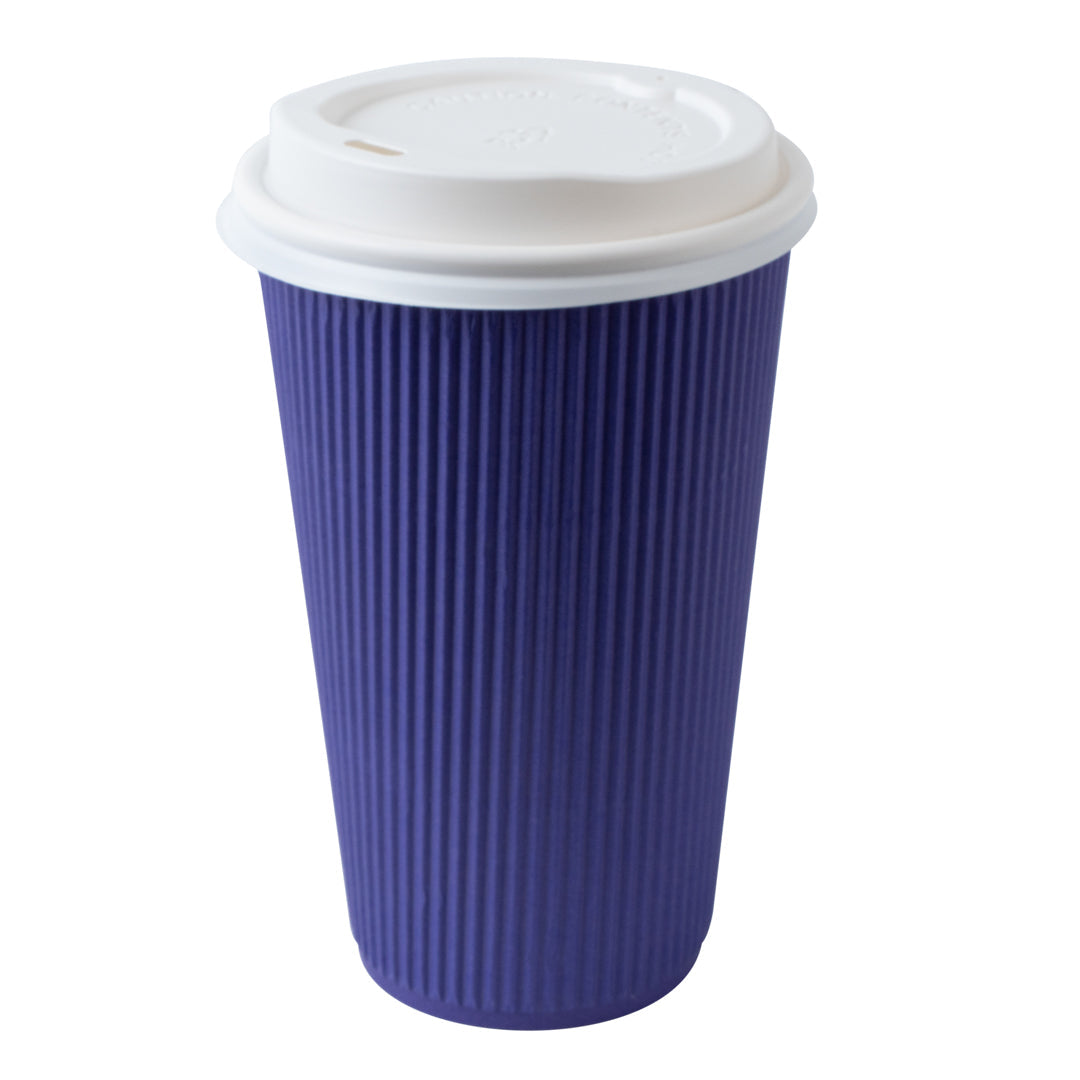 Restpresso 16 oz Royal Purple Paper Ripple Wall Coffee Cup - with White Lid - 3 1/2" x 3 1/2" x 6 1/4" - 200 count box