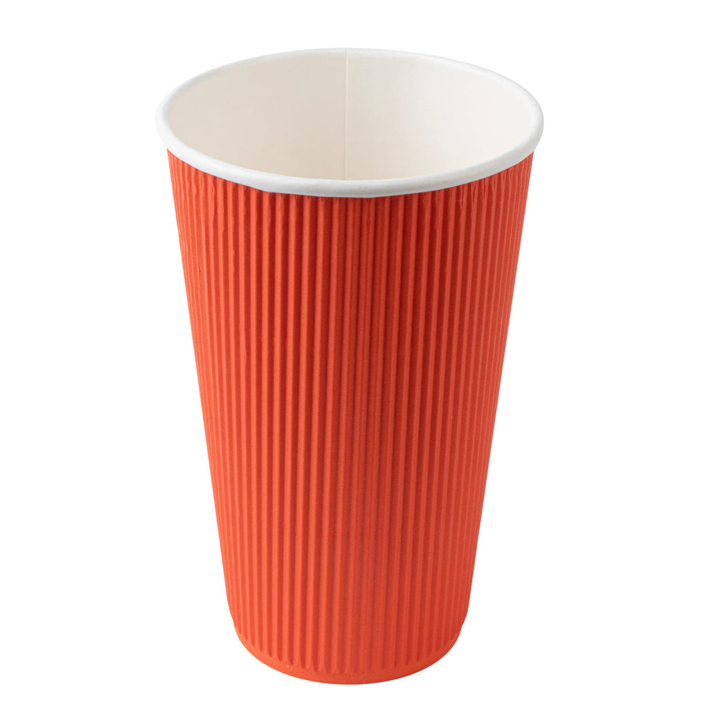 Restpresso 16 oz Tangerine Orange Paper Ripple Wall Coffee Cup - with White Lid - 3 1/2" x 3 1/2" x 6 1/4" - 200 count box
