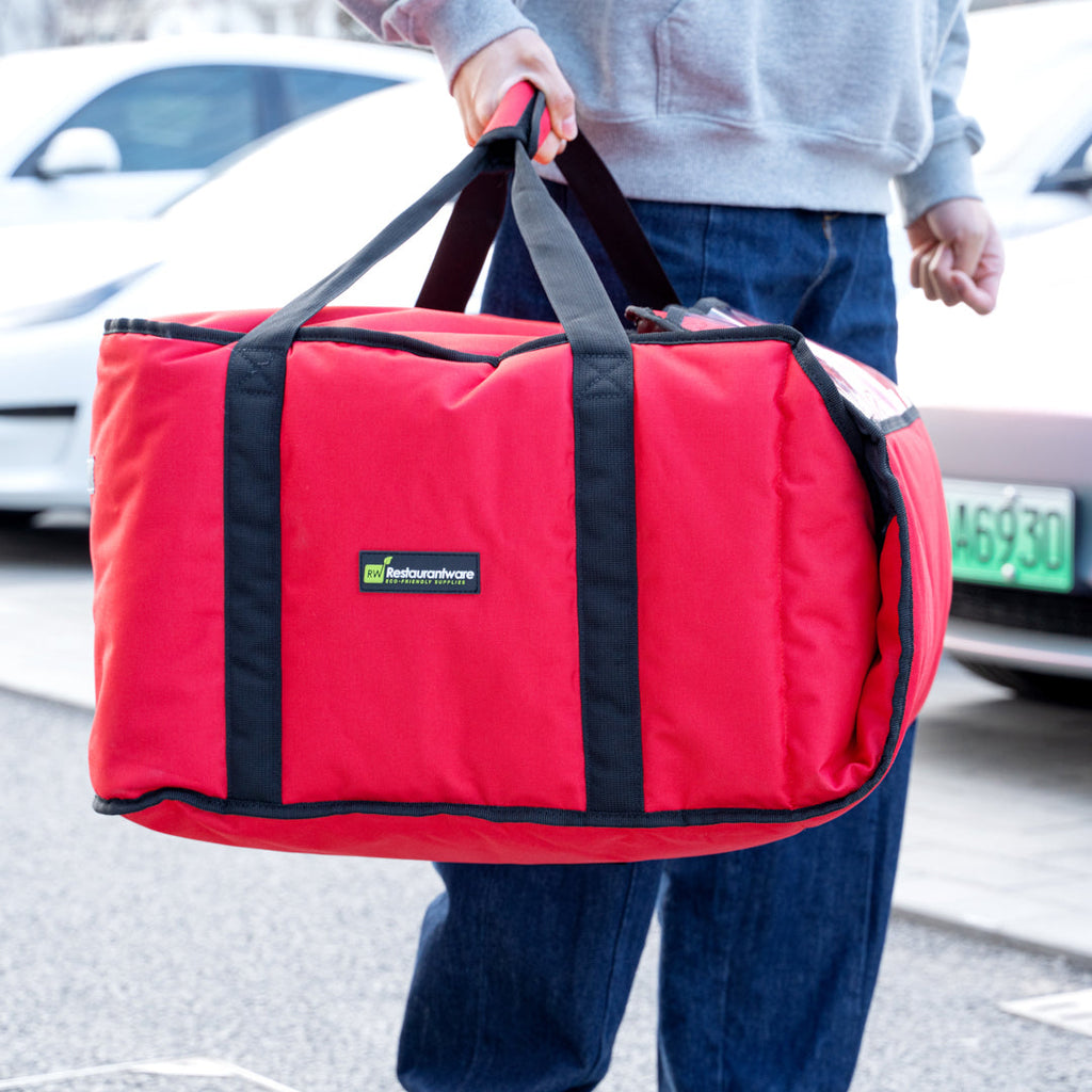 Delivery Tek Red Pizza Bag - Holds 5-18" or 6-16", Insulated - 19 1/2" x 19 1/2" x 12 1/2" - 1 count box
