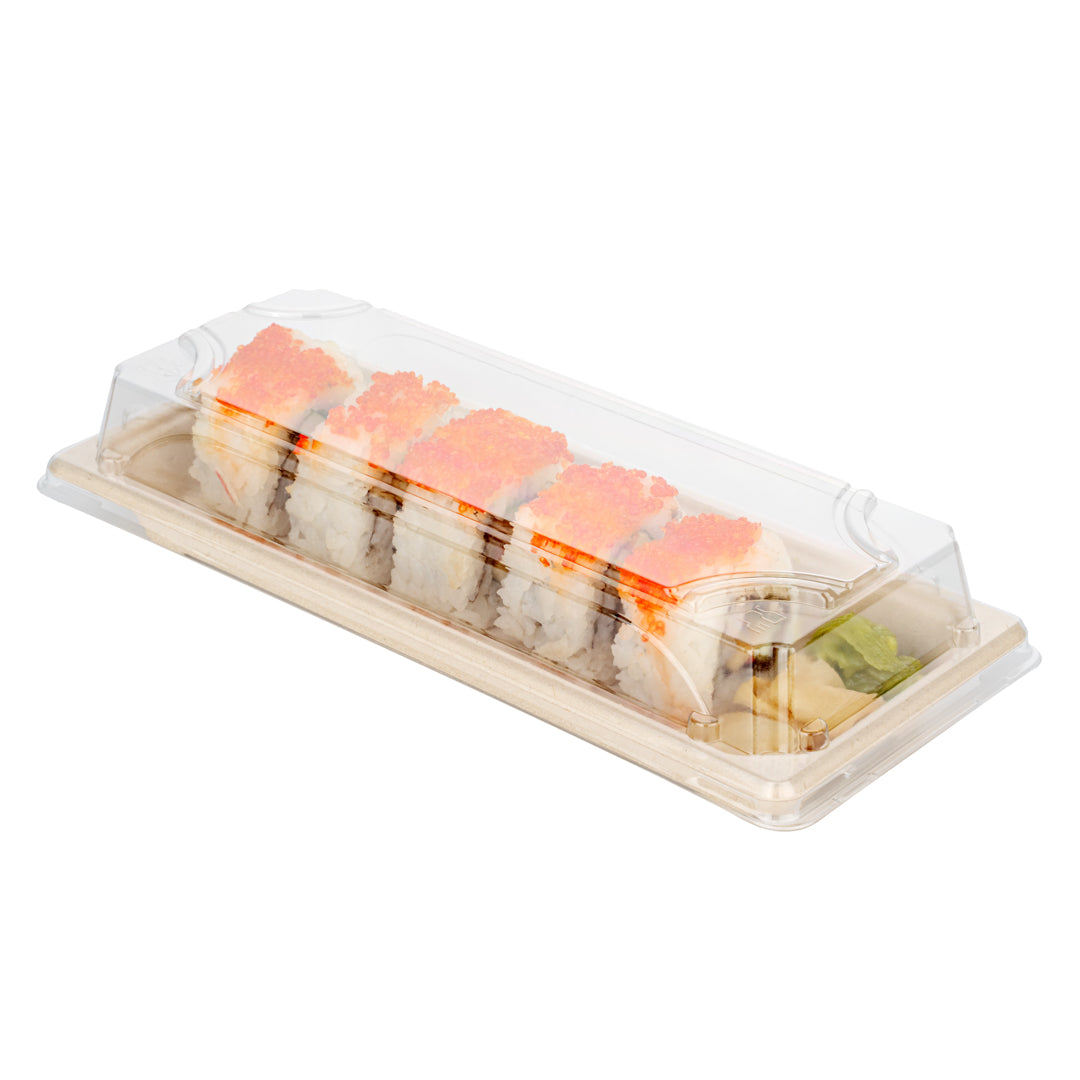 Pulp Tek Rectangle Clear Plastic Lid - Fits Long Sushi Tray - 8 3/4" x 3 3/4" x 1 1/4" - 100 count box