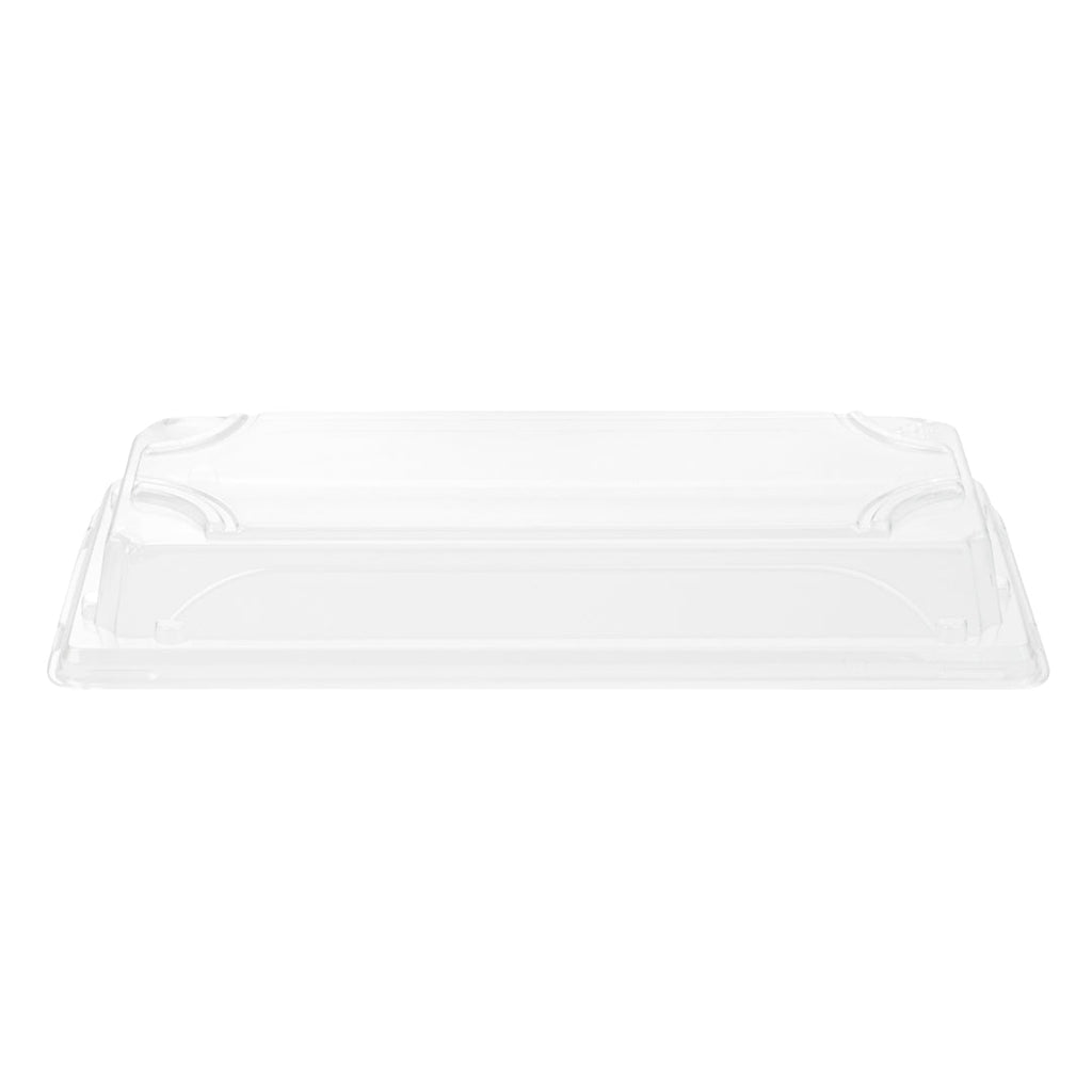 Pulp Tek Rectangle Clear Plastic Lid - Fits Long Sushi Tray - 8 3/4" x 3 3/4" x 1 1/4" - 100 count box