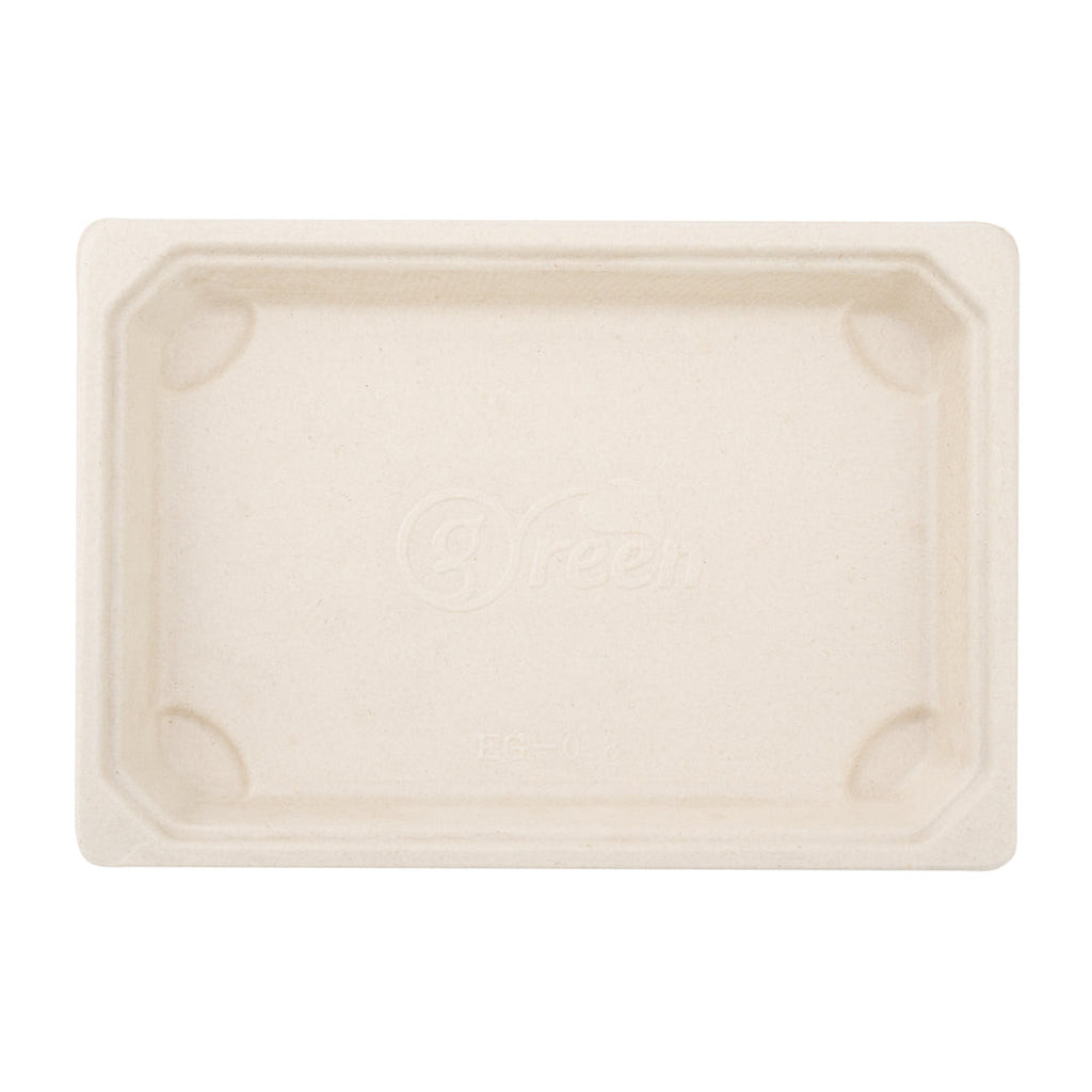 Pulp Tek Rectangle Natural Sugarcane / Bagasse Small Sushi Tray - 6 1/2" x 4 1/2" x 3/4" - 100 count box