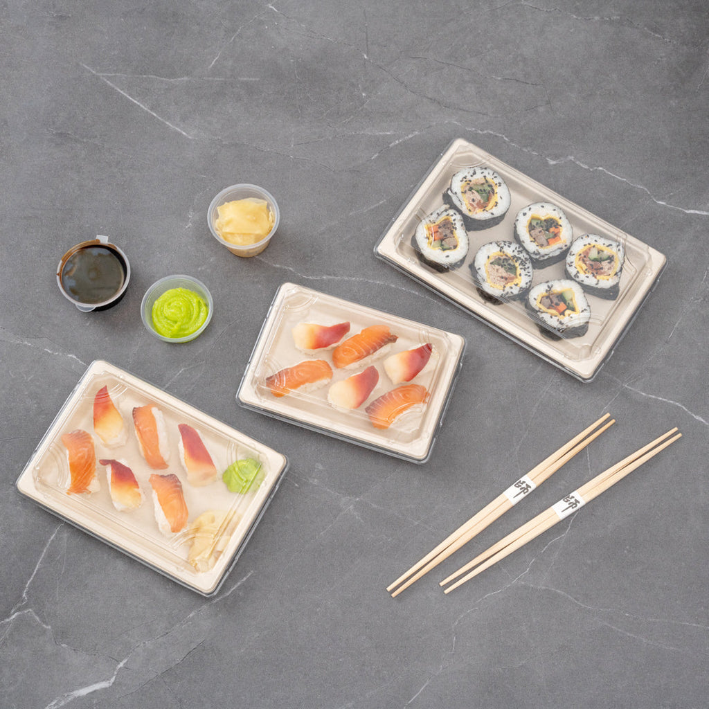 Pulp Tek Rectangle Clear Plastic Lid - Fits Small Sushi Tray - 6 1/2" x 4 1/2" x 1 1/4" - 100 count box