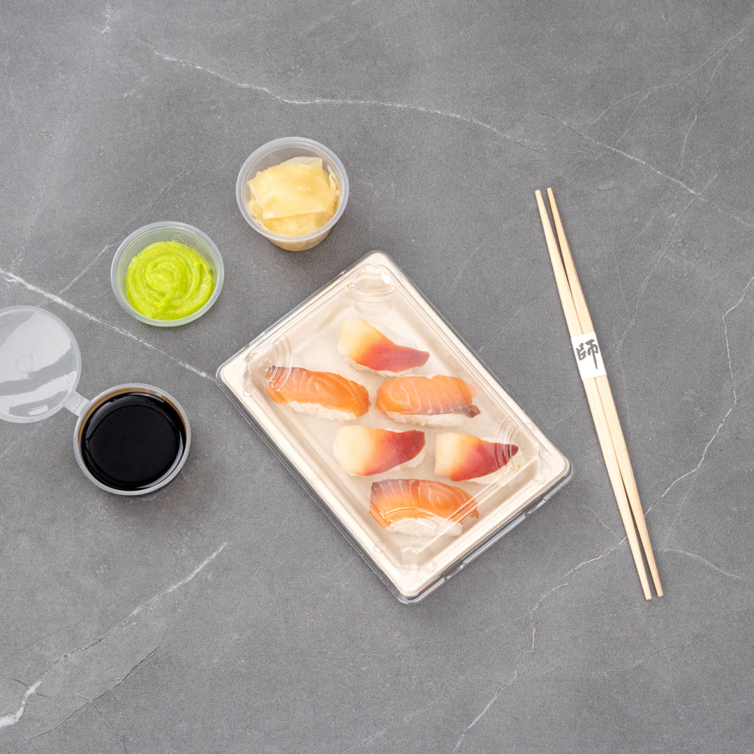 Pulp Tek Rectangle Clear Plastic Lid - Fits Small Sushi Tray - 6 1/2" x 4 1/2" x 1 1/4" - 100 count box