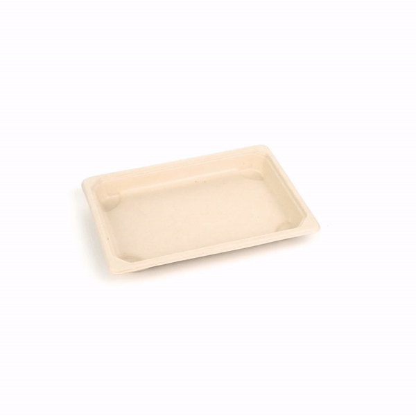 Pulp Tek Rectangle Natural Sugarcane / Bagasse Medium Sushi Tray - 7 1/4" x 5" x 3/4" - 100 count box