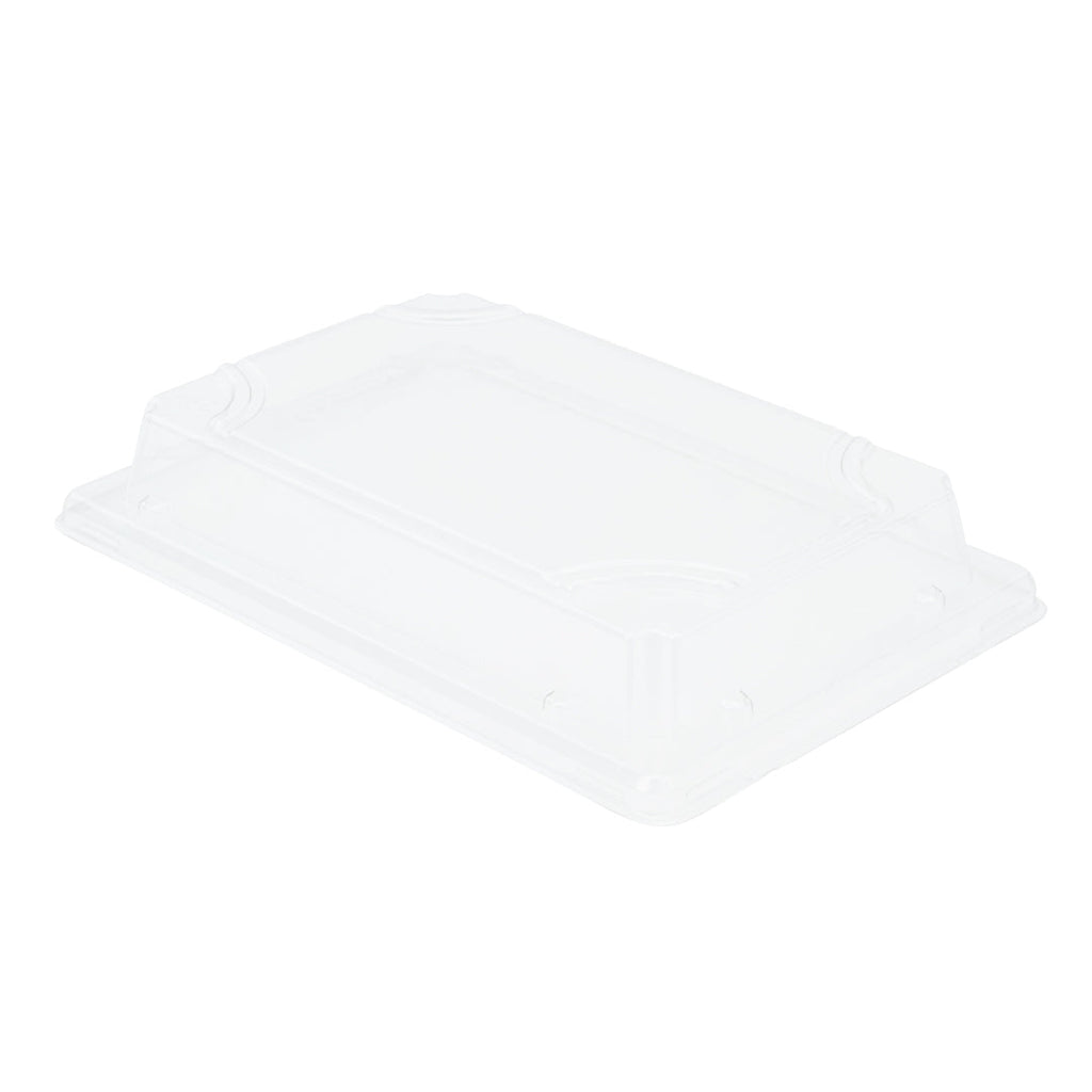 Pulp Tek Rectangle Clear Plastic Lid - Fits Medium Sushi Tray - 7 1/4" x 5" x 1 1/4" - 100 count box
