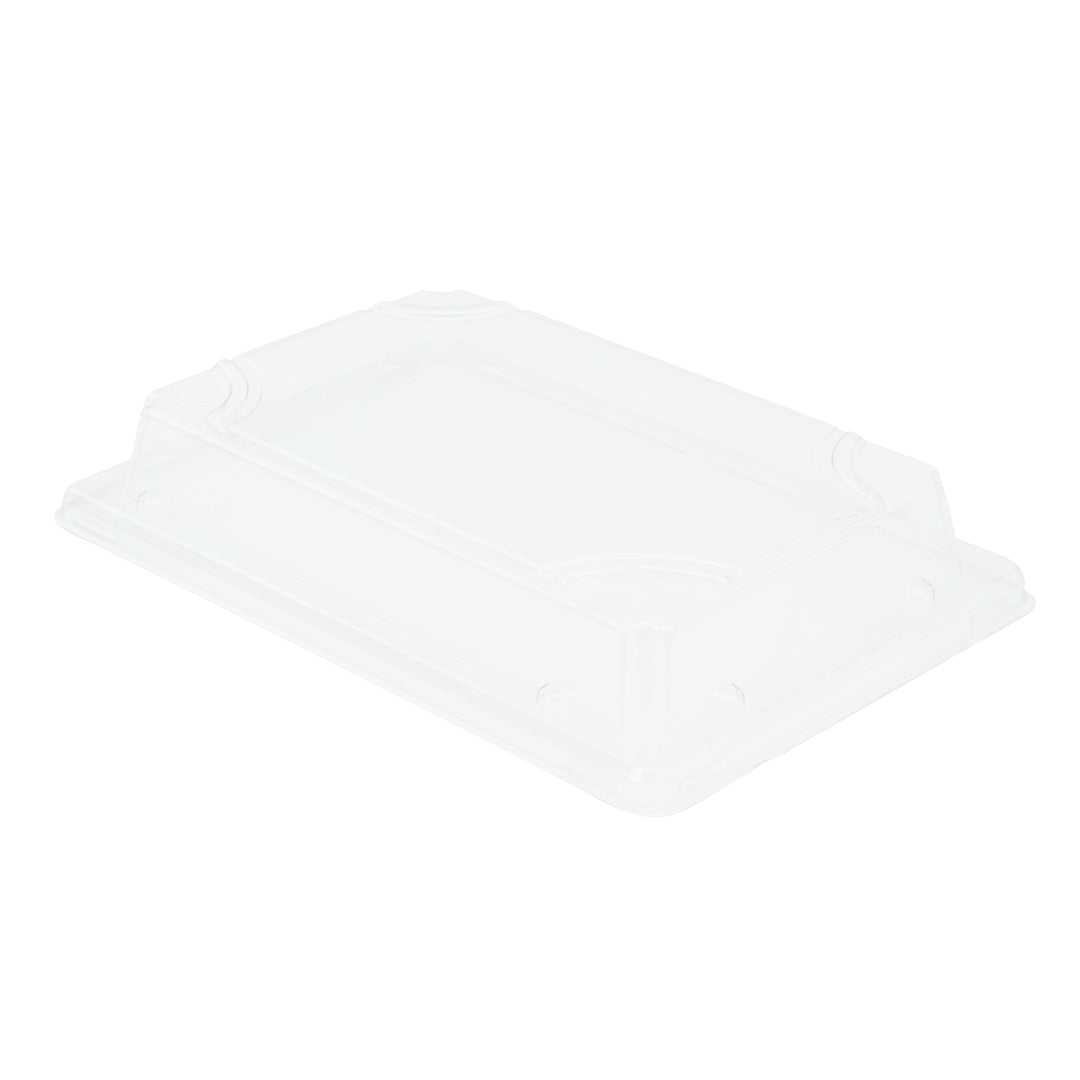 Pulp Tek Rectangle Clear Plastic Lid - Fits Medium Sushi Tray - 7 1/4" x 5" x 1 1/4" - 100 count box