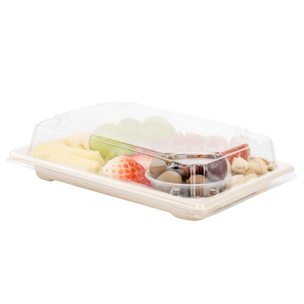 Pulp Tek Rectangle Clear Plastic Lid - Fits Medium Sushi Tray - 7 1/4" x 5" x 1 1/4" - 100 count box