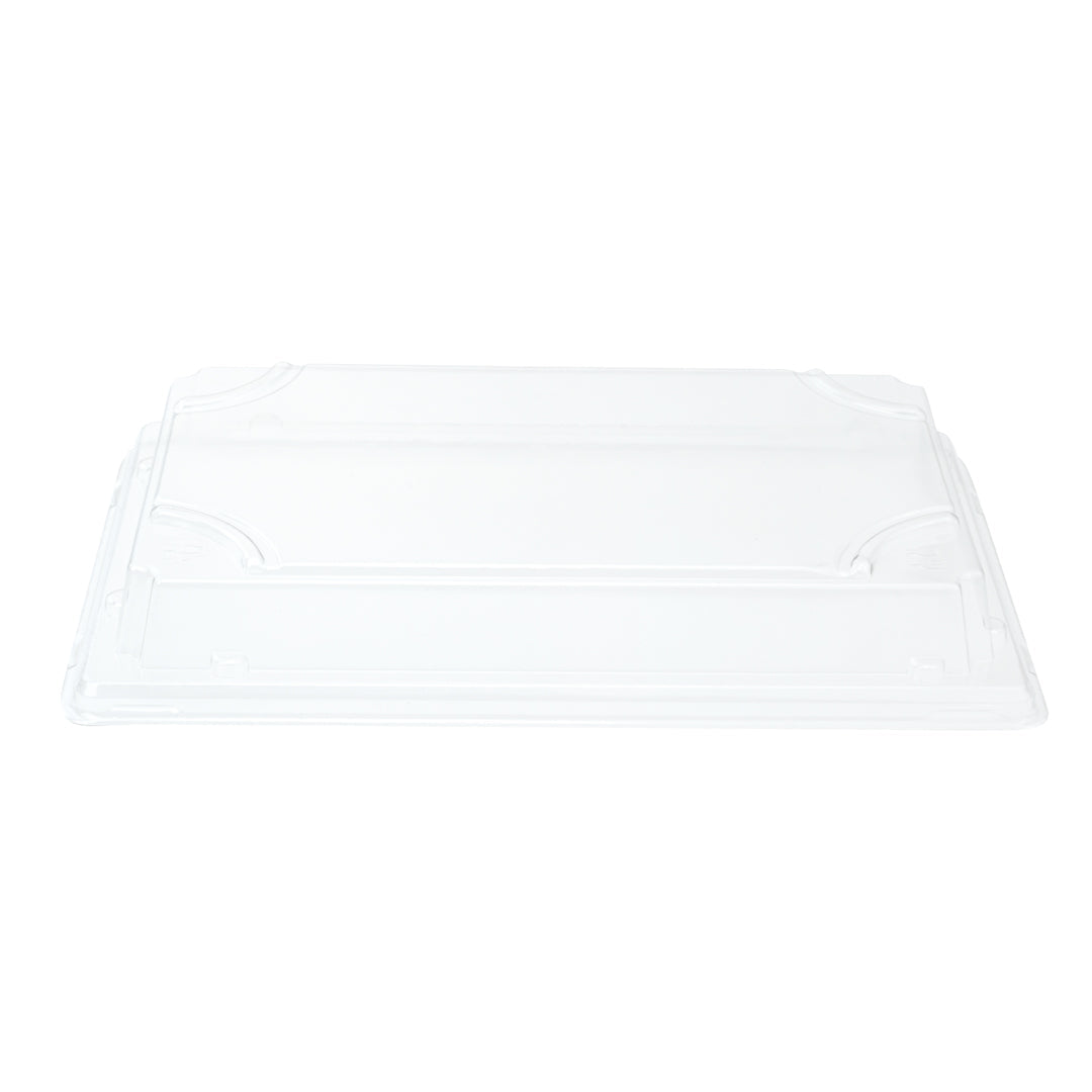 Pulp Tek Rectangle Clear Plastic Lid - Fits Medium Sushi Tray - 7 1/4" x 5" x 1 1/4" - 100 count box