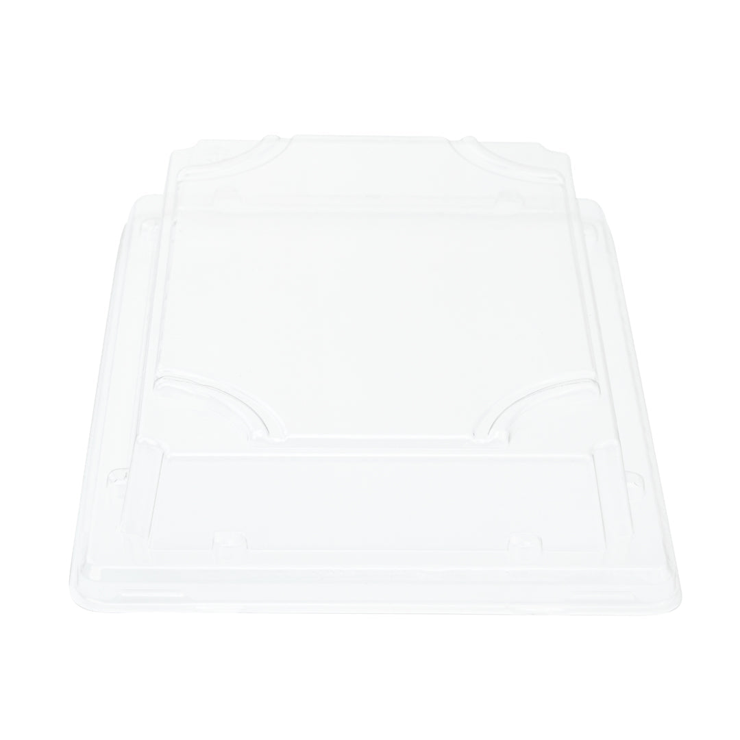 Pulp Tek Rectangle Clear Plastic Lid - Fits Medium Sushi Tray - 7 1/4" x 5" x 1 1/4" - 100 count box