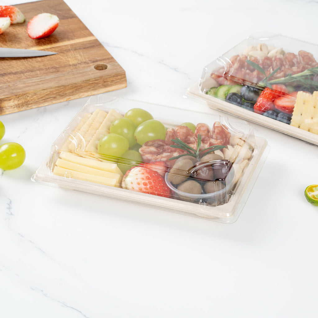 Pulp Tek Rectangle Clear Plastic Lid - Fits Medium Sushi Tray - 7 1/4" x 5" x 1 1/4" - 100 count box