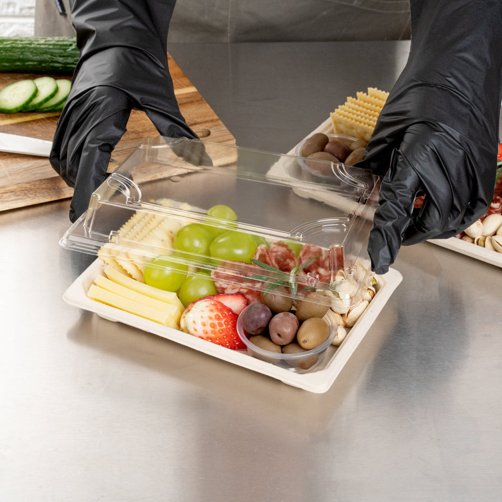 Pulp Tek Rectangle Clear Plastic Lid - Fits Medium Sushi Tray - 7 1/4" x 5" x 1 1/4" - 100 count box