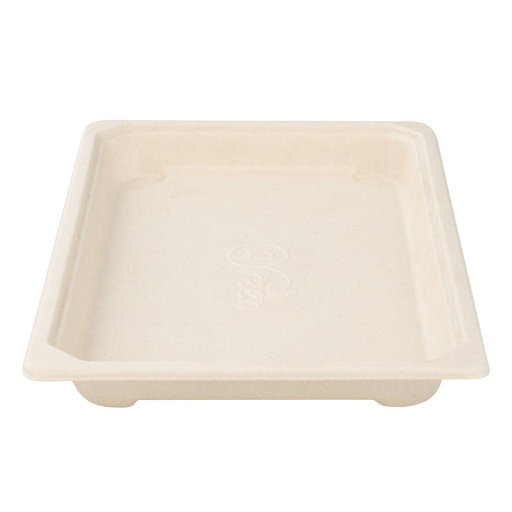 Pulp Tek Rectangle Natural Sugarcane / Bagasse Large Sushi Tray - 8 1/2" x 5 1/4" x 3/4" - 100 count box
