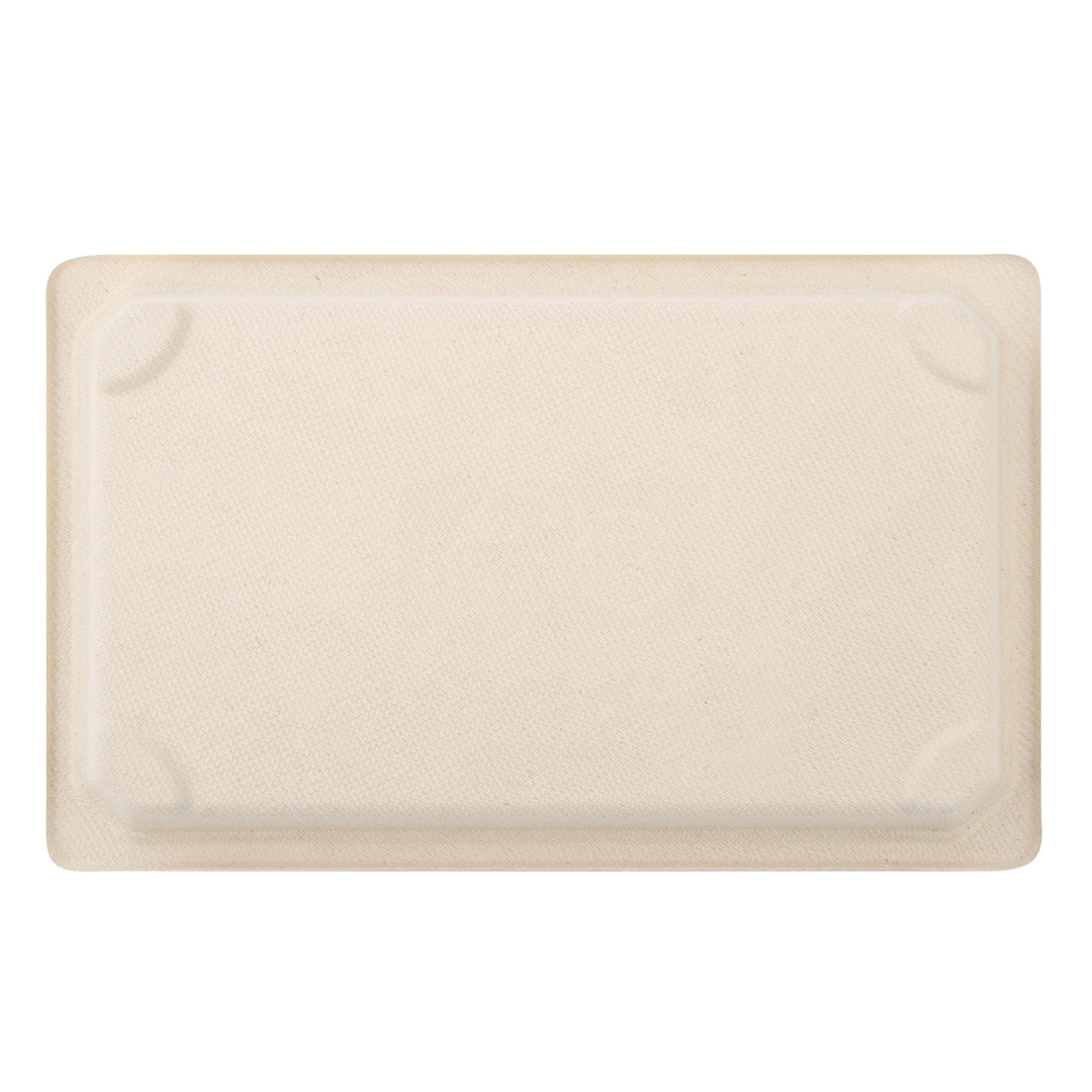 Pulp Tek Rectangle Natural Sugarcane / Bagasse Large Sushi Tray - 8 1/2" x 5 1/4" x 3/4" - 100 count box