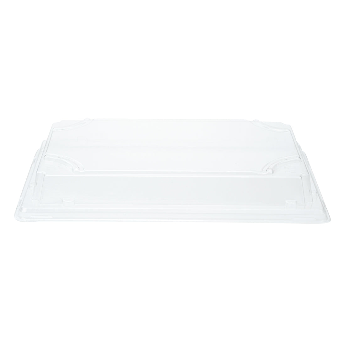 Pulp Tek Rectangle Clear Plastic Lid - Fits Large Sushi Tray - 8 1/2" x 5 1/2" x 1 1/4" - 100 count box