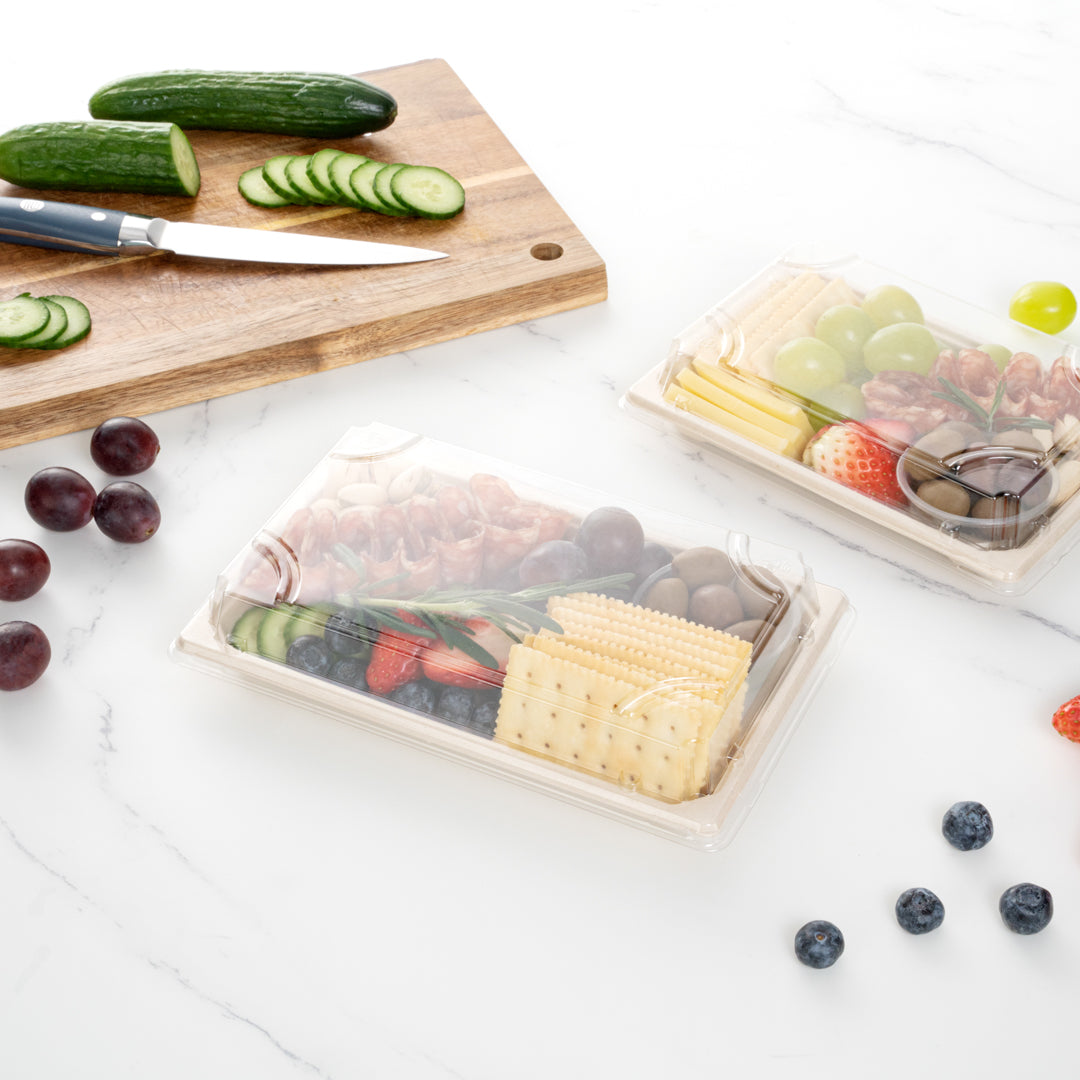 Pulp Tek Rectangle Clear Plastic Lid - Fits Large Sushi Tray - 8 1/2" x 5 1/2" x 1 1/4" - 100 count box