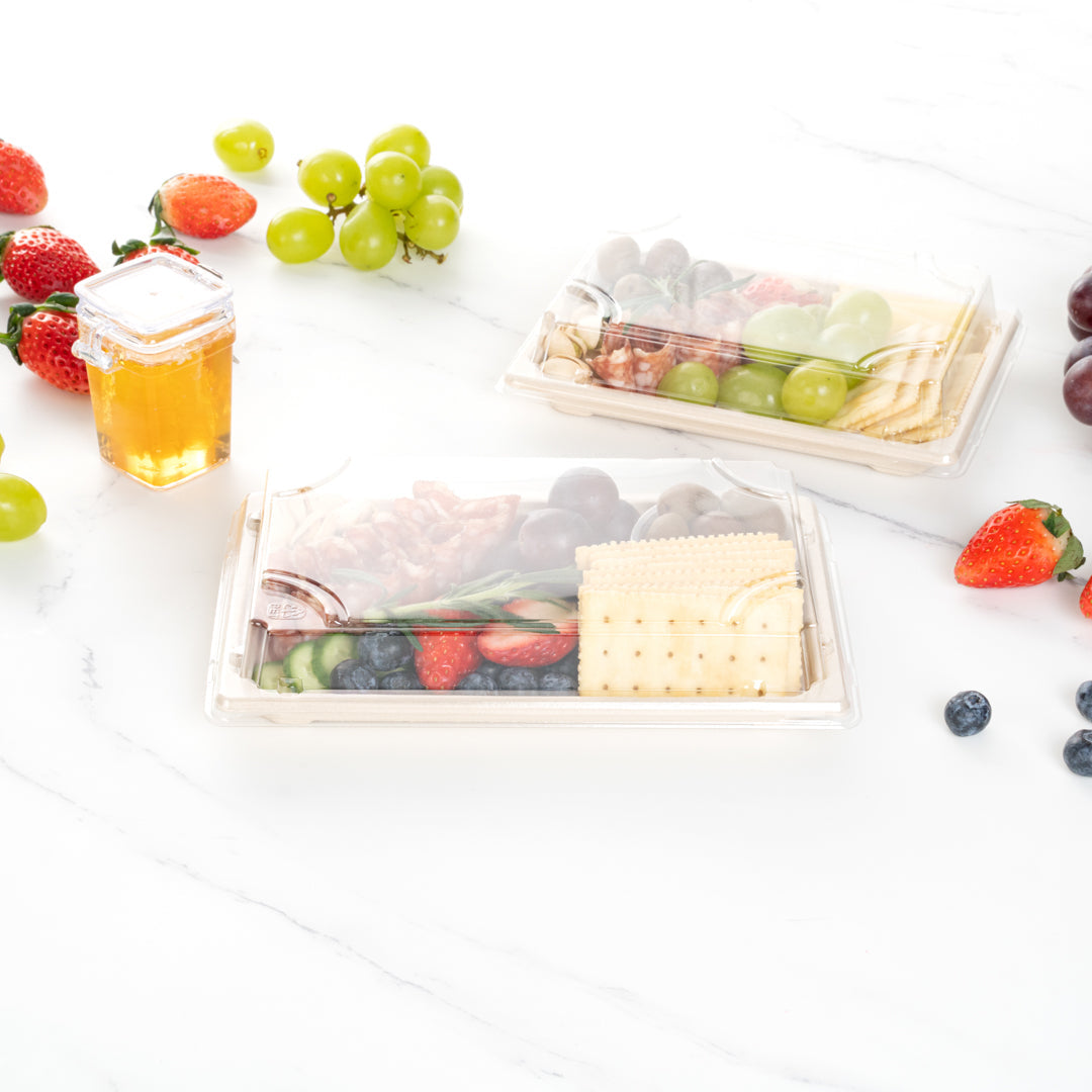 Pulp Tek Rectangle Clear Plastic Lid - Fits Large Sushi Tray - 8 1/2" x 5 1/2" x 1 1/4" - 100 count box