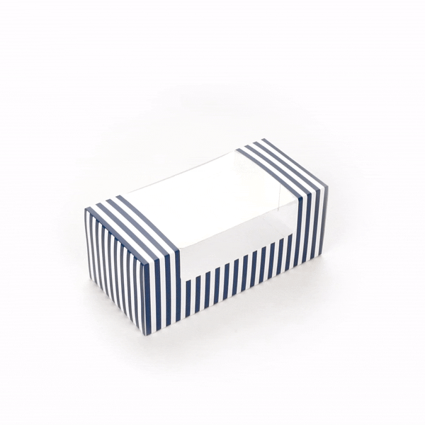 Pastry Tek Blue and White Stripe Paper Pastry / Cake Box - with Window - 9 3/4" x 4 3/4" x 4" - 100 count box