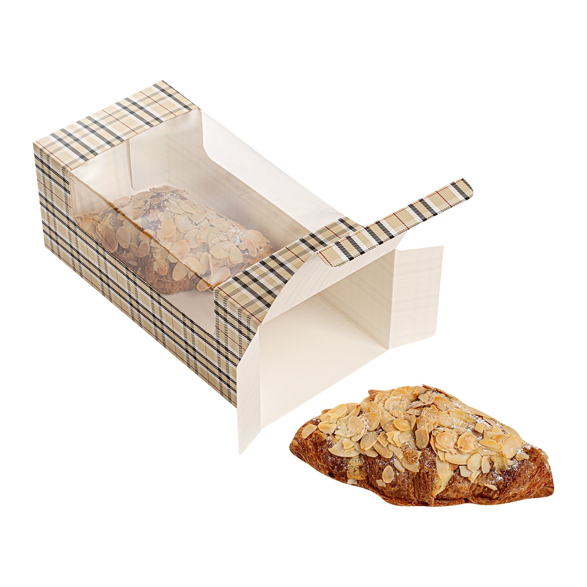 Pastry Tek Plaid Paper Pastry / Cake Box - with Window - 9 3/4" x 4 3/4" x 4" - 100 count box