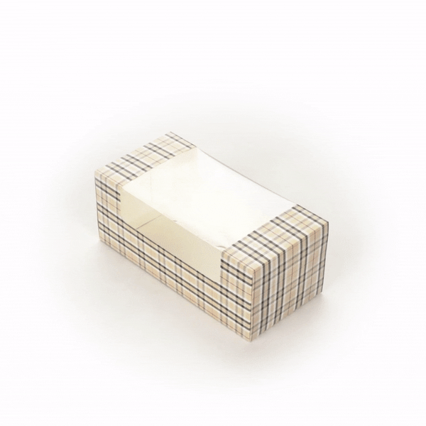 Pastry Tek Plaid Paper Pastry / Cake Box - with Window - 9 3/4" x 4 3/4" x 4" - 100 count box