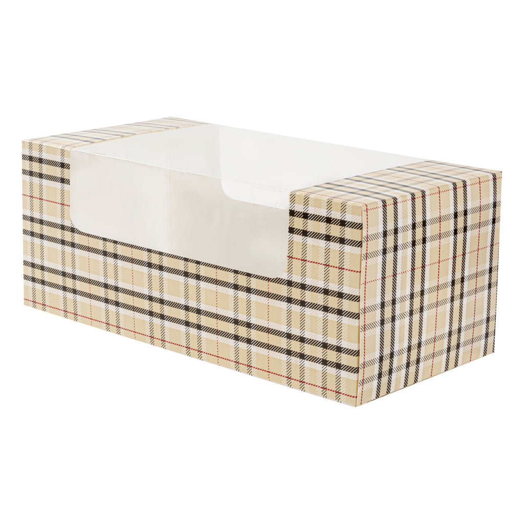 Pastry Tek Plaid Paper Pastry / Cake Box - with Window - 9 3/4" x 4 3/4" x 4" - 100 count box