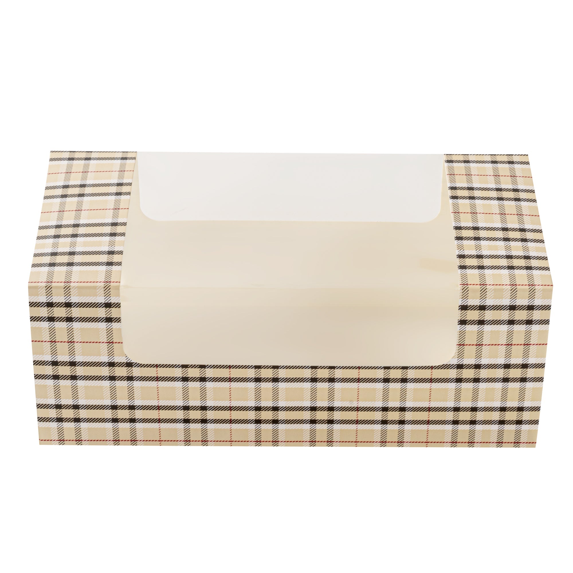 Pastry Tek Plaid Paper Pastry / Cake Box - with Window - 9 3/4" x 4 3/4" x 4" - 100 count box