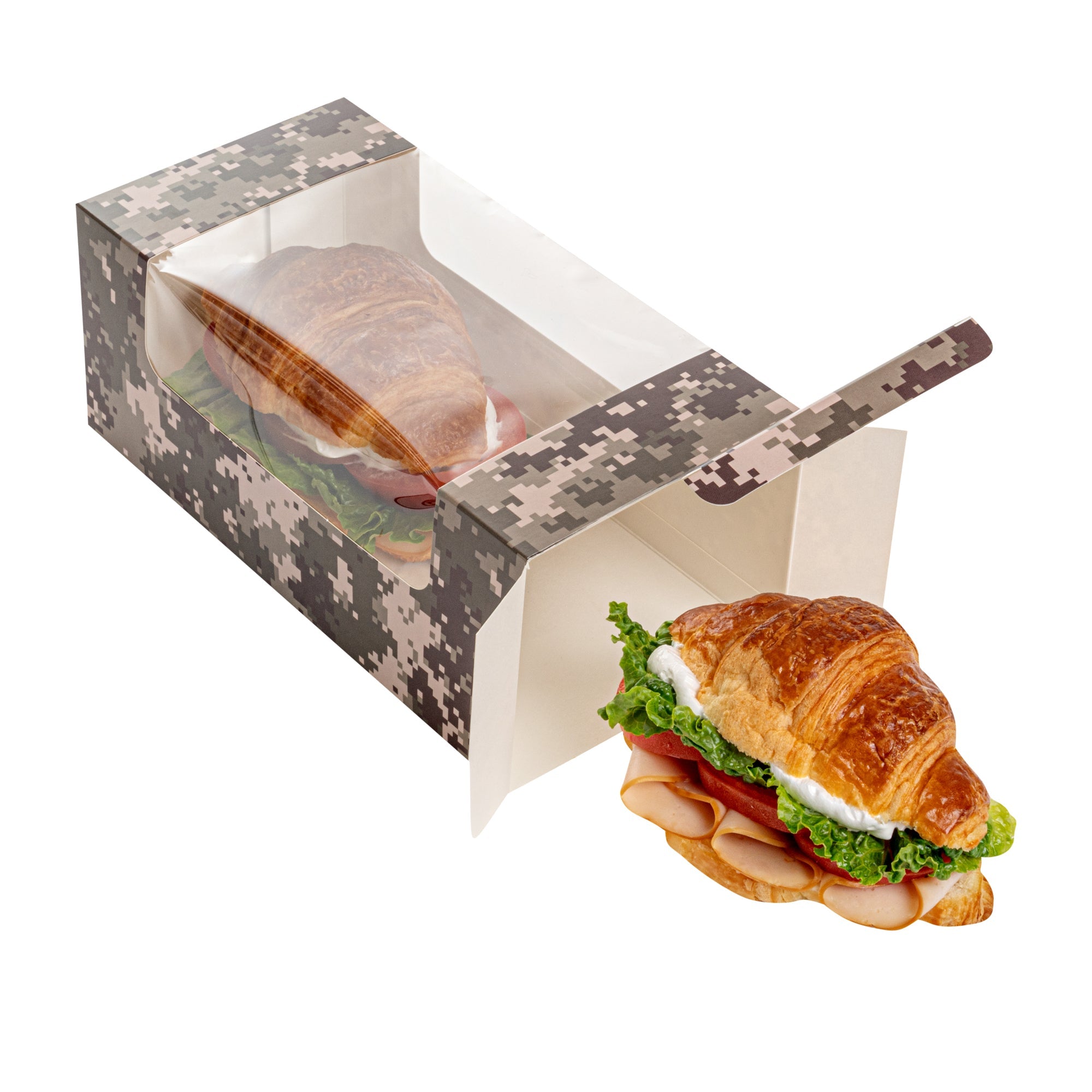 Pastry Tek Camouflage Paper Pastry / Cake Box - with Window - 9 3/4" x 4 3/4" x 4" - 100 count box