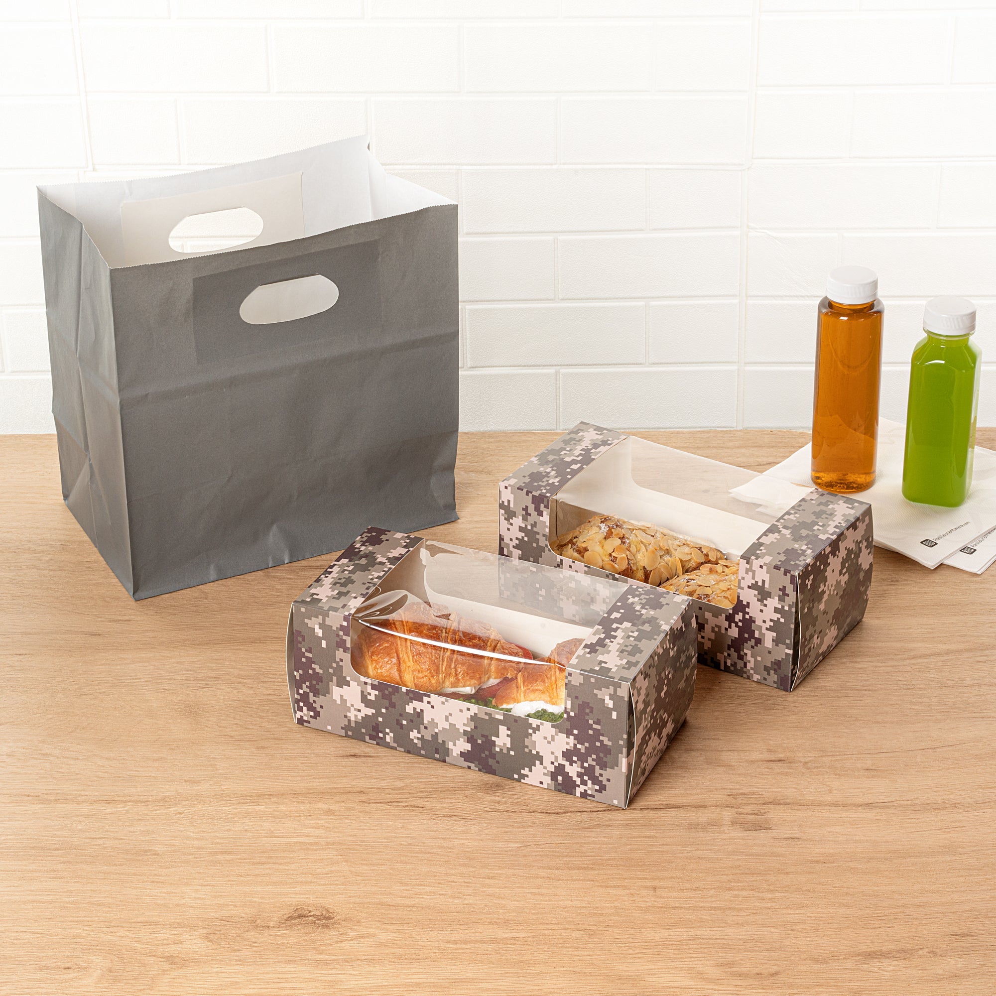 Pastry Tek Camouflage Paper Pastry / Cake Box - with Window - 9 3/4" x 4 3/4" x 4" - 100 count box