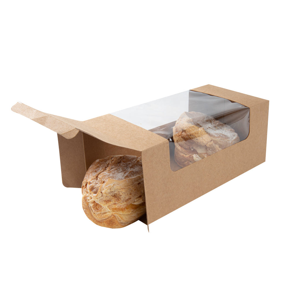 Pastry Tek Kraft Paper Pastry / Cake Box - with Window - 9 3/4" x 4 3/4" x 4" - 100 count box