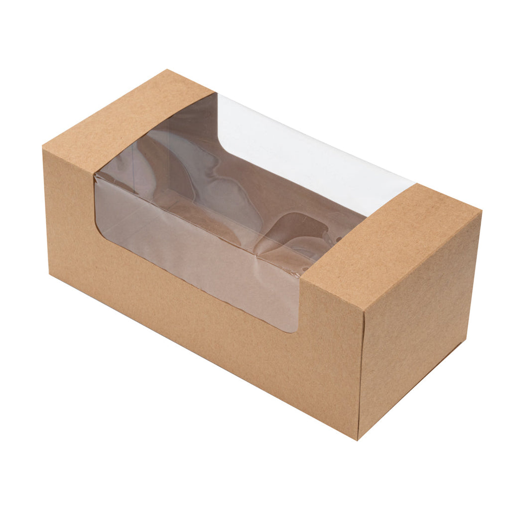 Pastry Tek Kraft Paper Pastry / Cake Box - with Window - 9 3/4" x 4 3/4" x 4" - 100 count box
