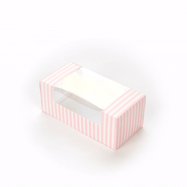 Pastry Tek Pink and White Stripe Paper Pastry / Cake Box - with Window - 9 3/4" x 4 3/4" x 4" - 100 count box