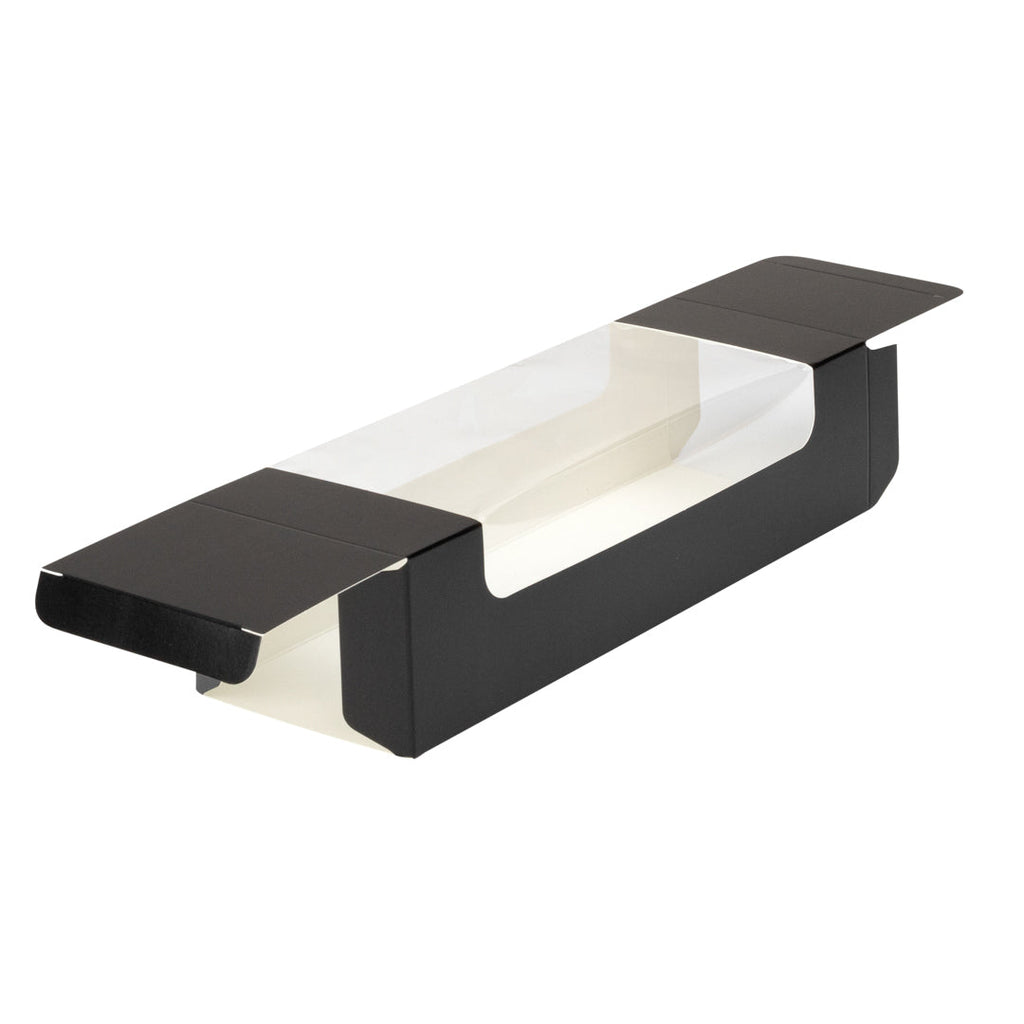 Pastry Tek Black Paper Pastry / Cake Box - with Window - 9 3/4" x 3 1/4" x 2 1/4" - 100 count box