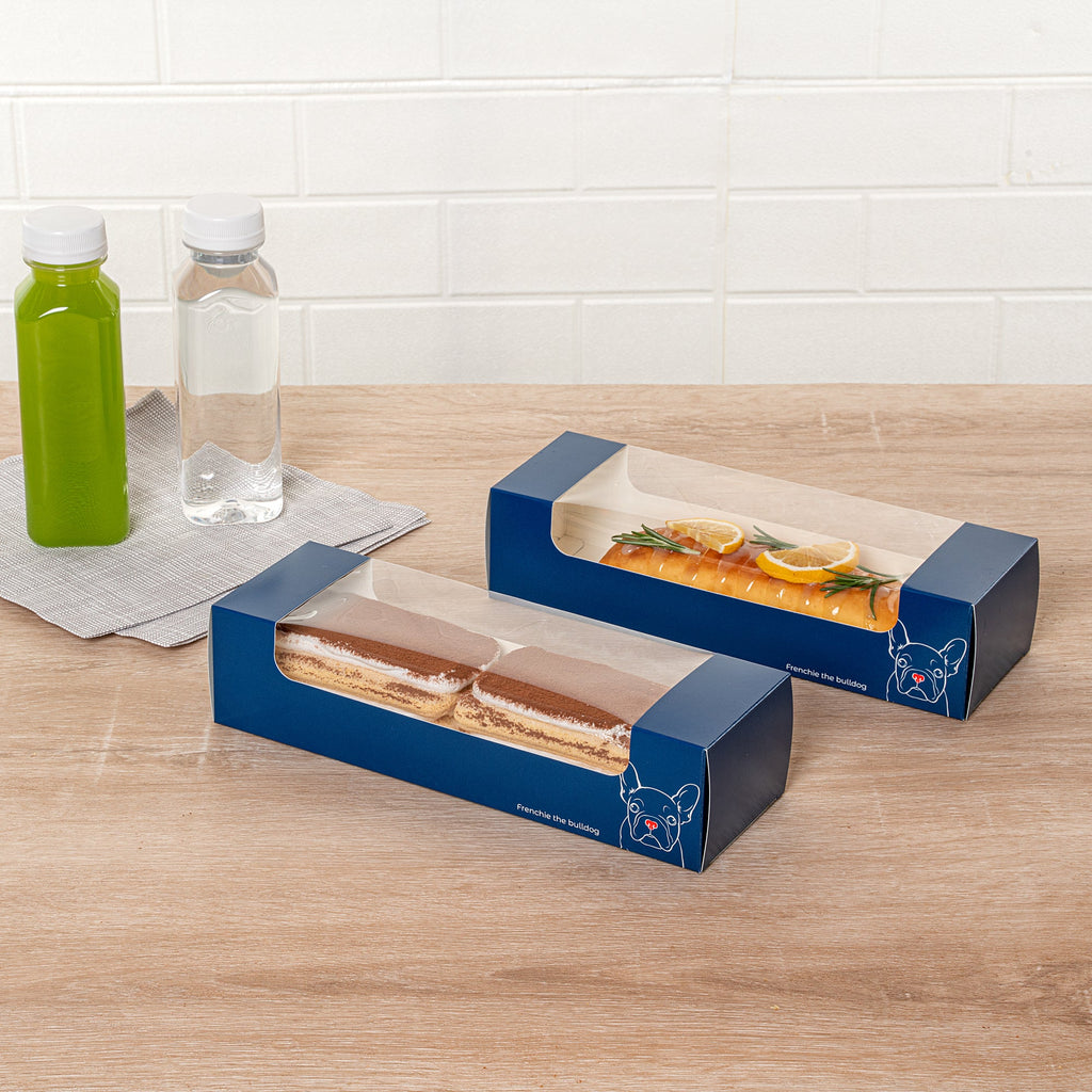 Pastry Tek Frenchie Paper Pastry / Cake Box - with Window - 9 3/4" x 3 1/4" x 2 1/4" - 100 count box
