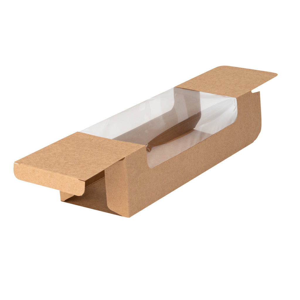 Pastry Tek Kraft Paper Pastry / Cake Box - with Window - 9 3/4" x 3 1/4" x 2 1/4" - 100 count box