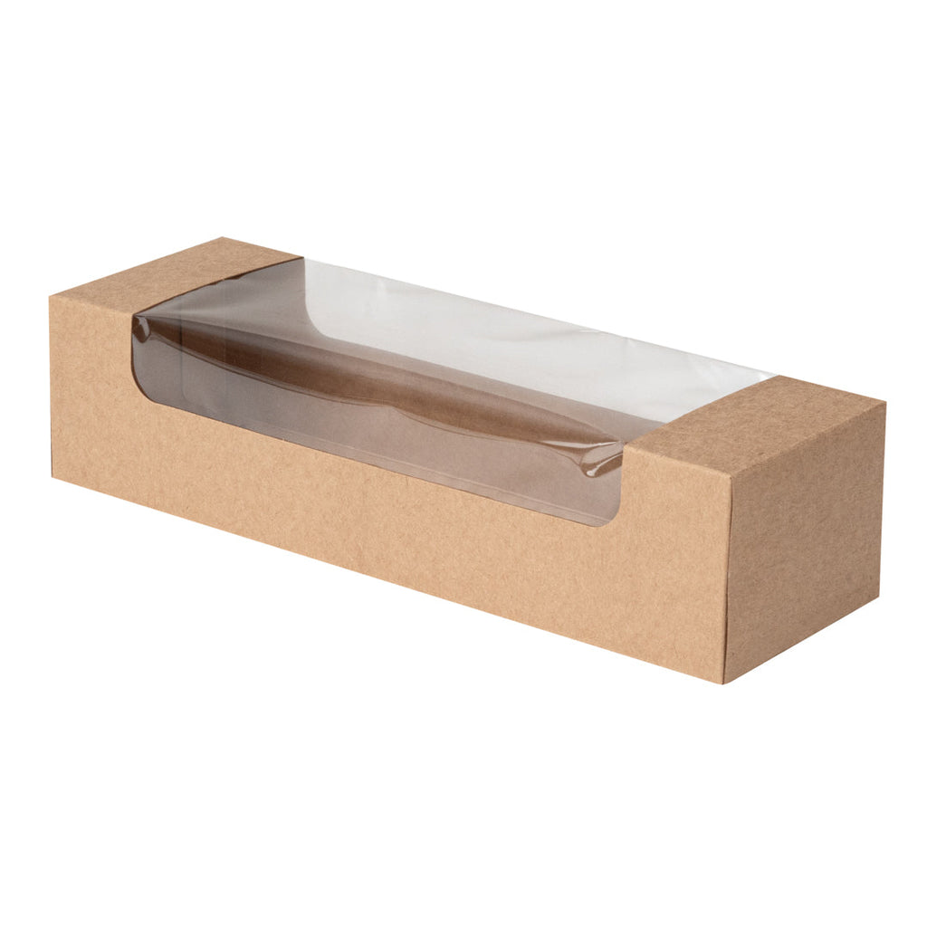 Pastry Tek Kraft Paper Pastry / Cake Box - with Window - 9 3/4" x 3 1/4" x 2 1/4" - 100 count box