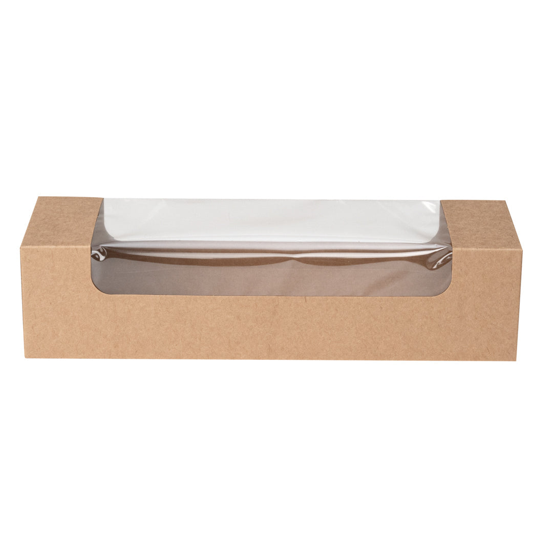 Pastry Tek Kraft Paper Pastry / Cake Box - with Window - 9 3/4" x 3 1/4" x 2 1/4" - 100 count box