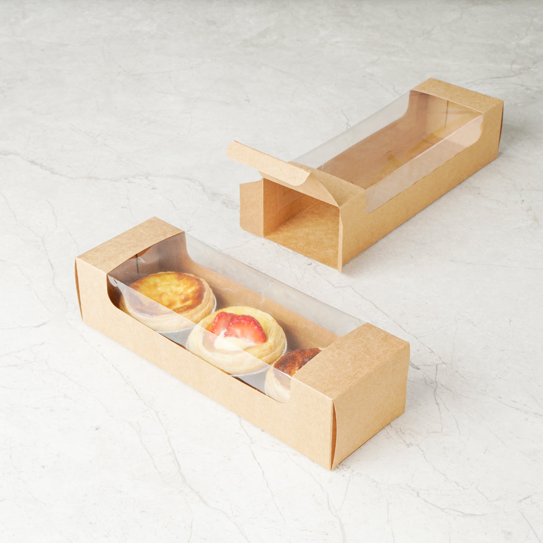Pastry Tek Kraft Paper Pastry / Cake Box - with Window - 9 3/4" x 3 1/4" x 2 1/4" - 100 count box